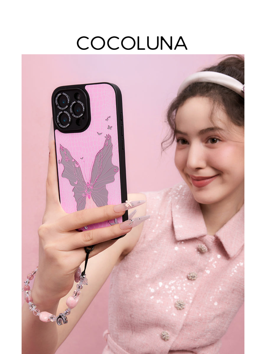 Pink Leather Butterfly Mirror Magnetic