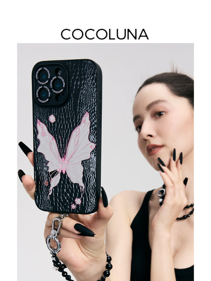 Pink Leather Butterfly Mirror Magnetic