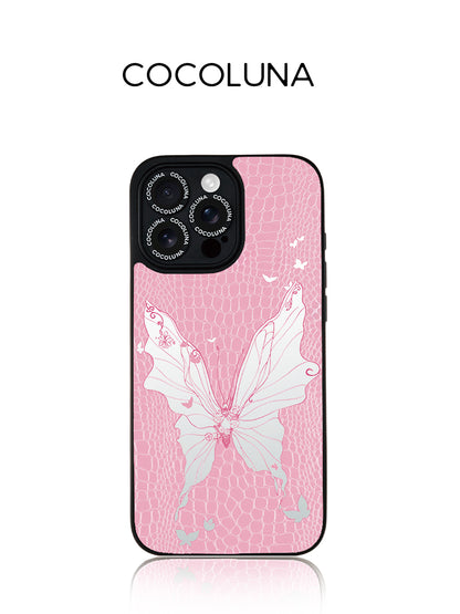 Pink Leather Butterfly Mirror Magnetic