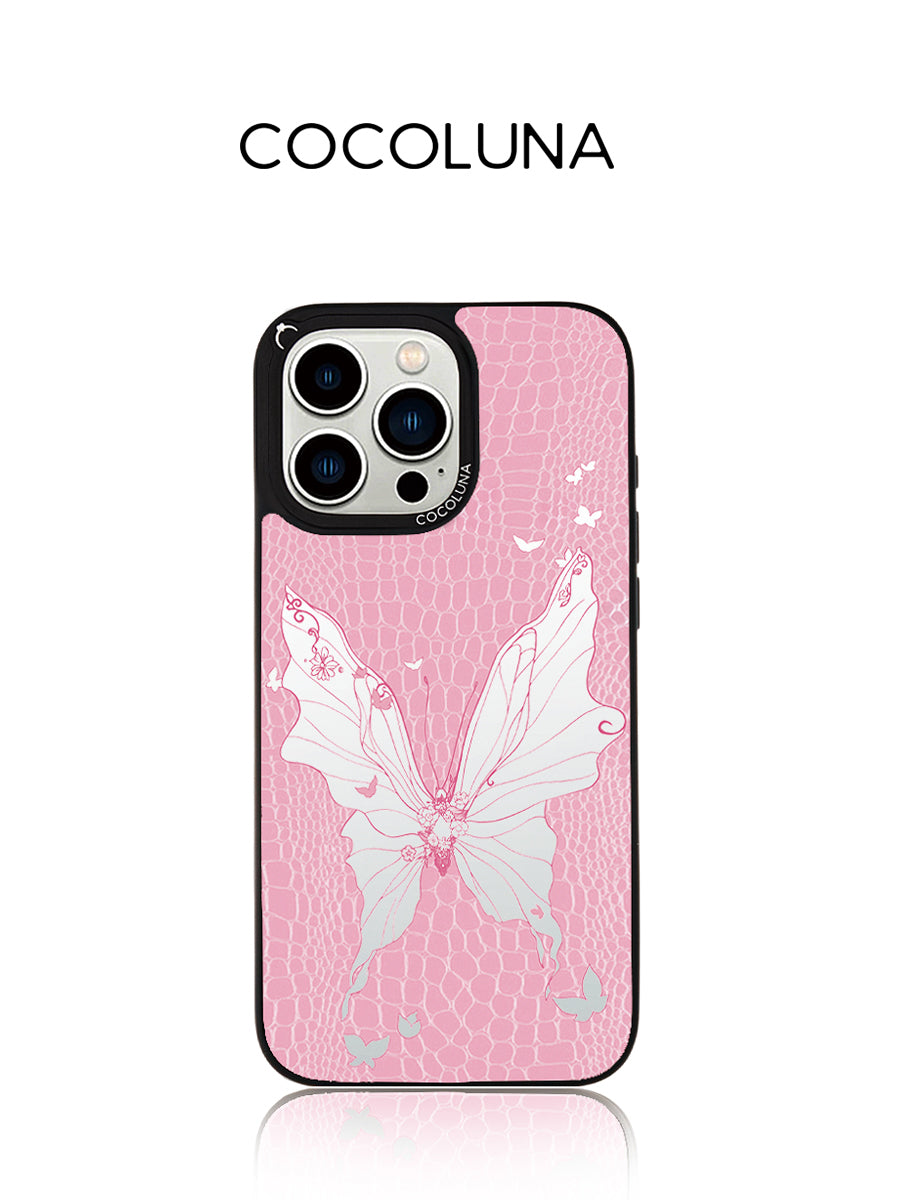 Pink Leather Butterfly Mirror Magnetic