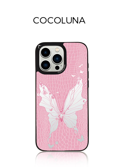 Pink Leather Butterfly Mirror Magnetic